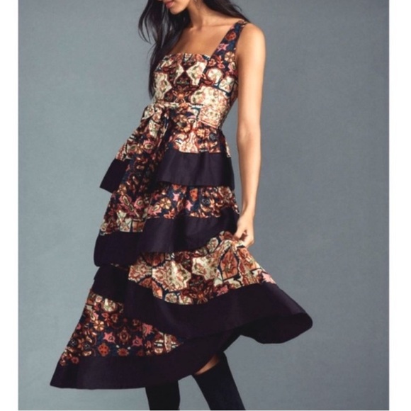 Anthropologie Square-Neck Printed Tiered Midi Dress, NEW - Picture 15 of 15